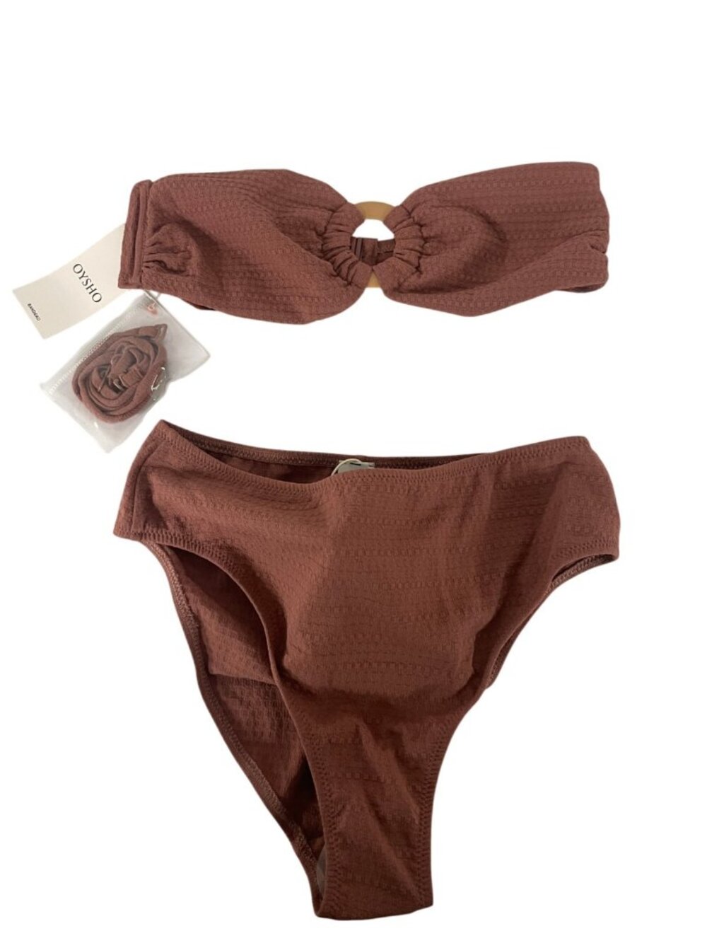 Oysho Womens Swimsuit Small Mauve Pink Crinkle 2 Piece Bikini Set 0703/895 NWT